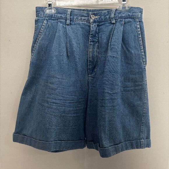 Vintage Eddie Bauer Pleated Jean Shorts Womens Size 10 30W Faded High Rise - Picture 1 of 5